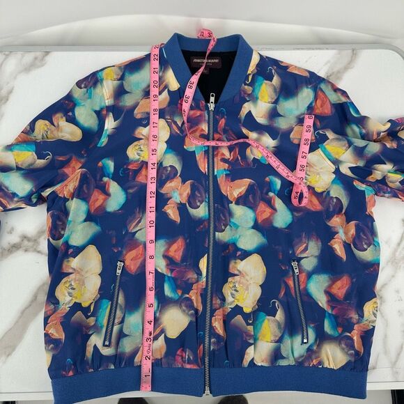 Artsy Silk Blend Floral Bomber Jacket Blue Yellow Size L Fairy Art to Wear - Picture 4 of 10